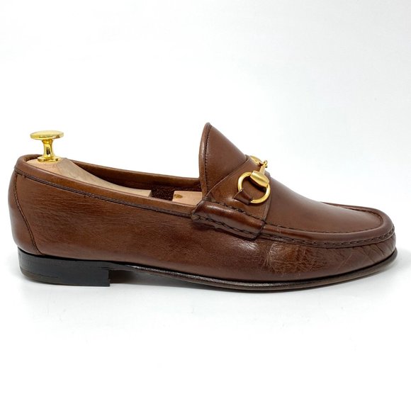GUCCI Brown Leather Gold Bit Luxury Loafer - Picture 9 of 12
